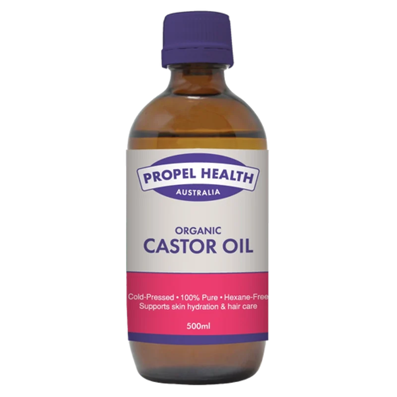 Organic castor oil Australia: Propel Health 500 ml amber glass bottle